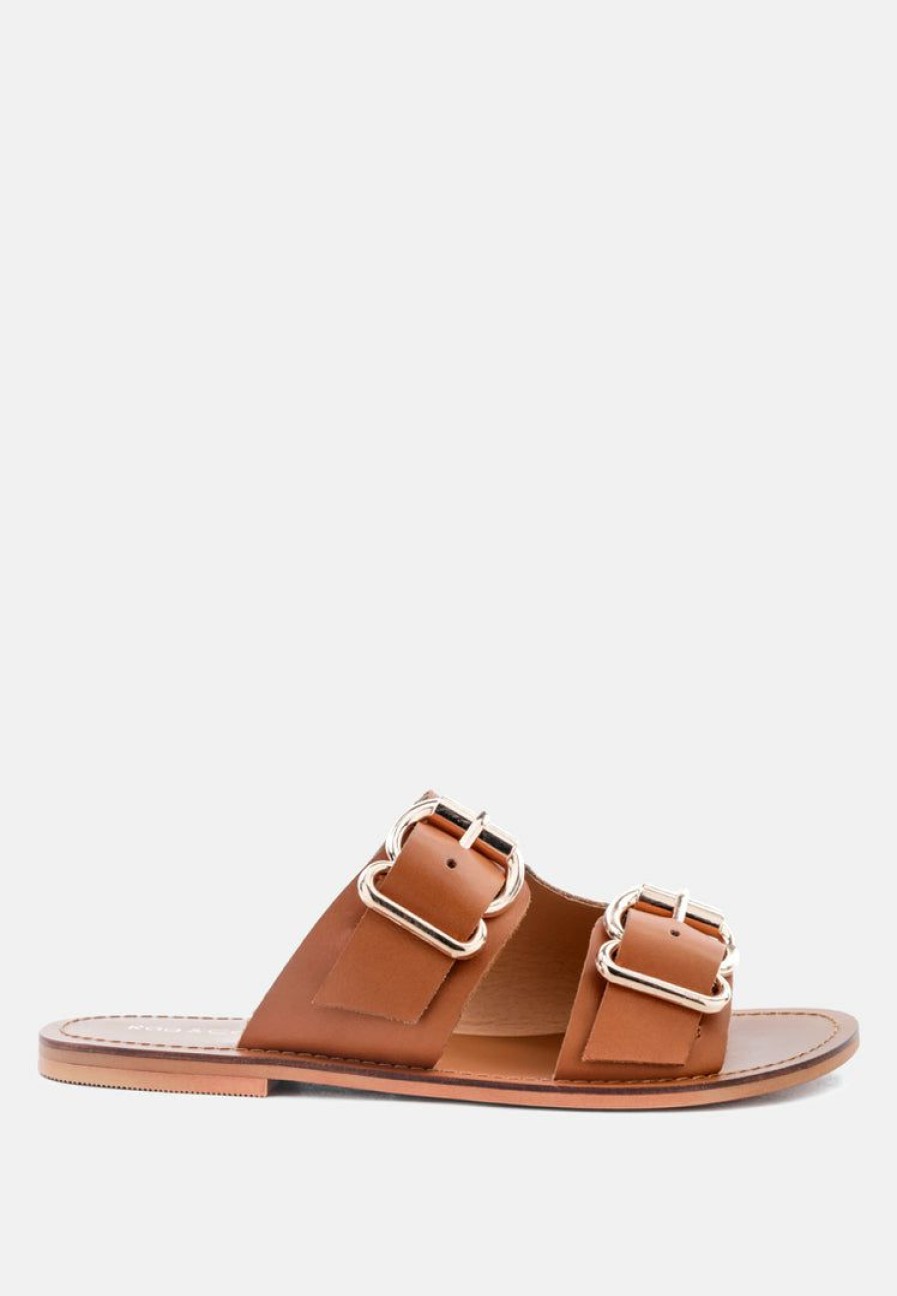 Ss'22 * | Rag & Co Kelly Flat Sandal With Buckle Straps Flats Tan