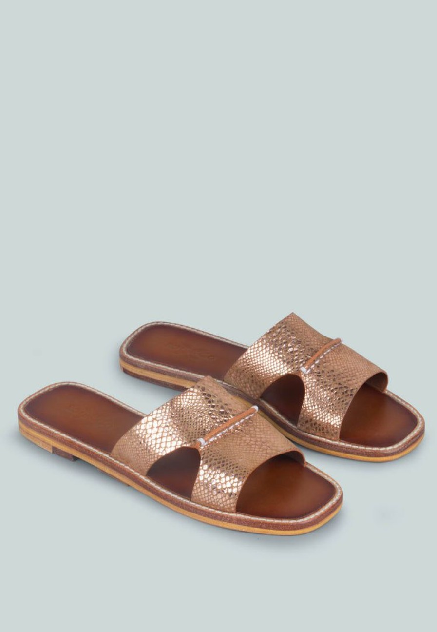 Ss'22 * | Rag & Co X Woodley Slip On Leather Flats In Natural Snake