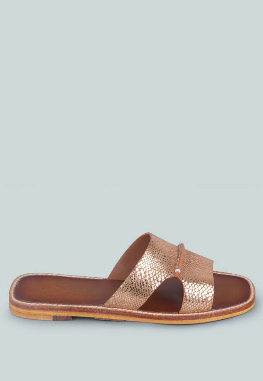 Ss'22 * | Rag & Co X Woodley Slip On Leather Flats In Natural Snake