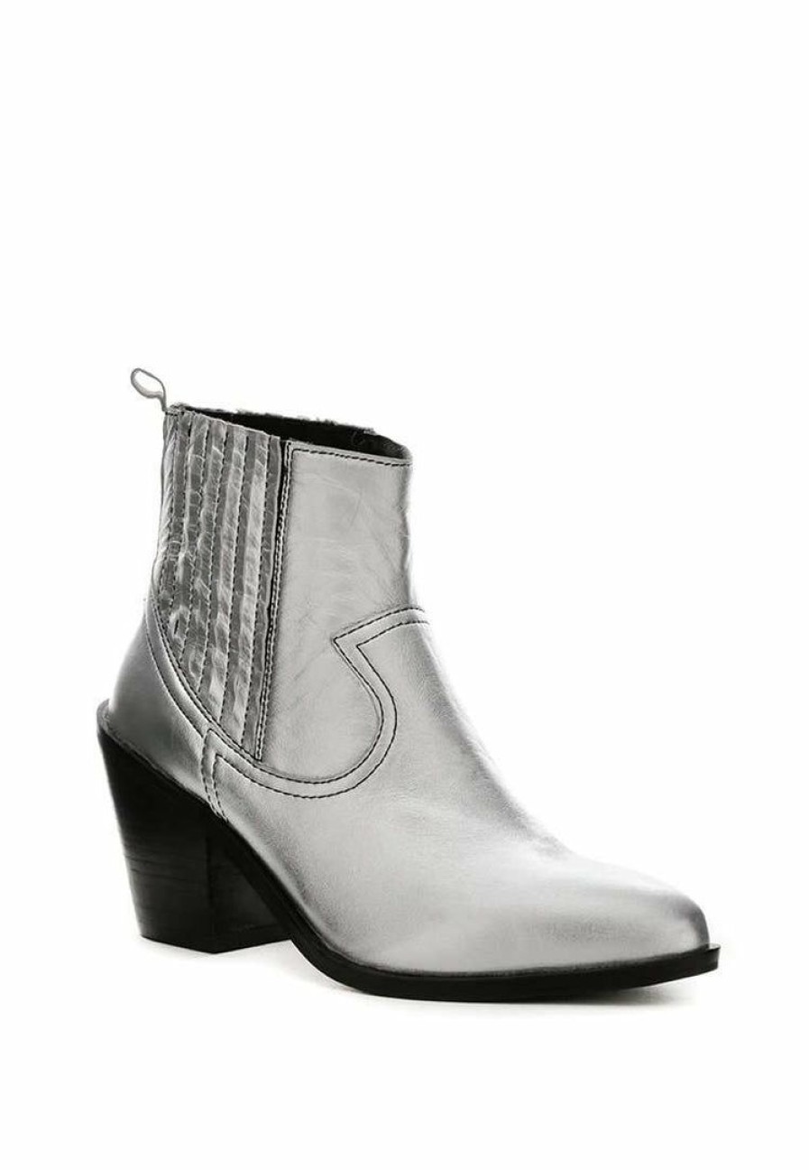 Boots * | Rag & Co Rayna Metallic Leather Boots Silver