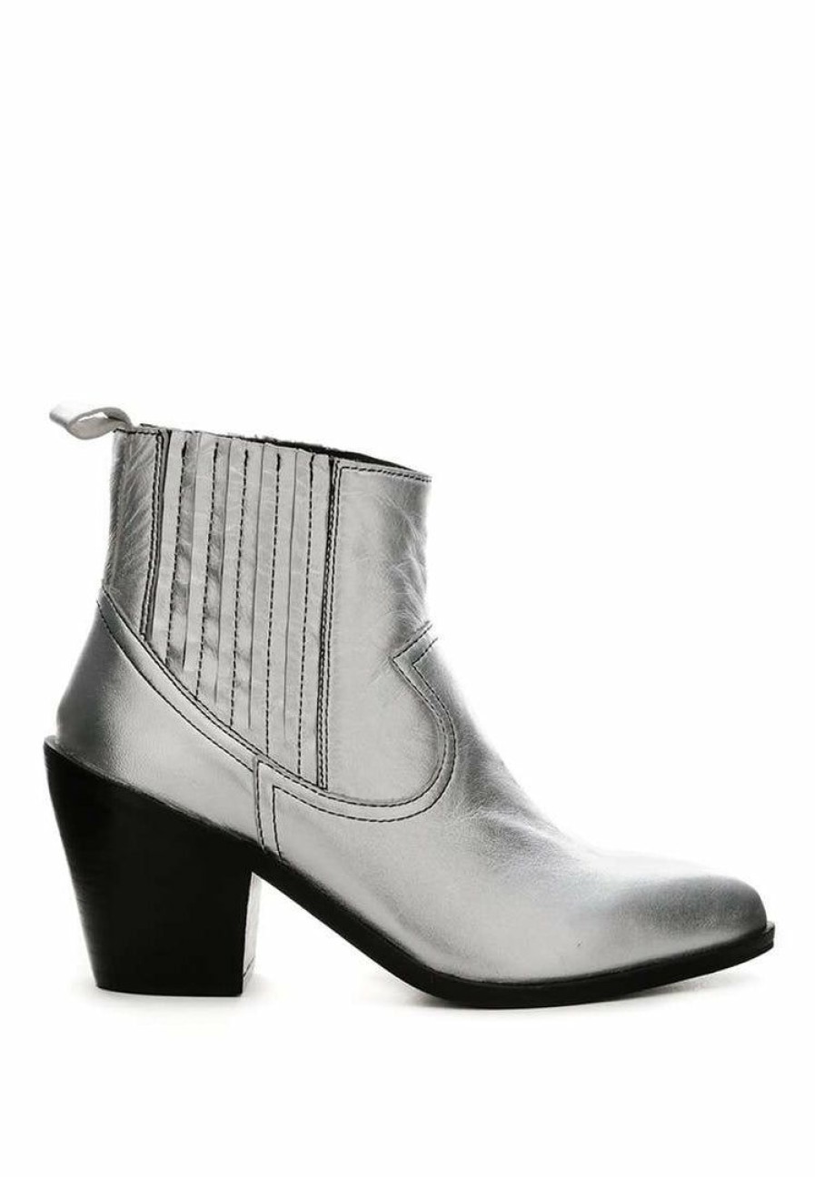 Boots * | Rag & Co Rayna Metallic Leather Boots Silver