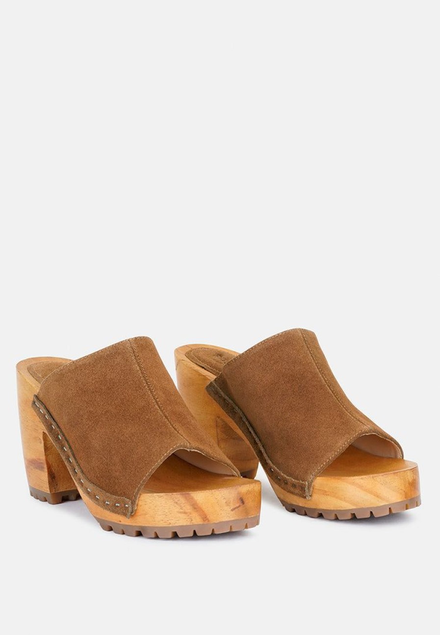 Ss'22 * | Rag & Co Jarrah Suede Slide Clogs Tan