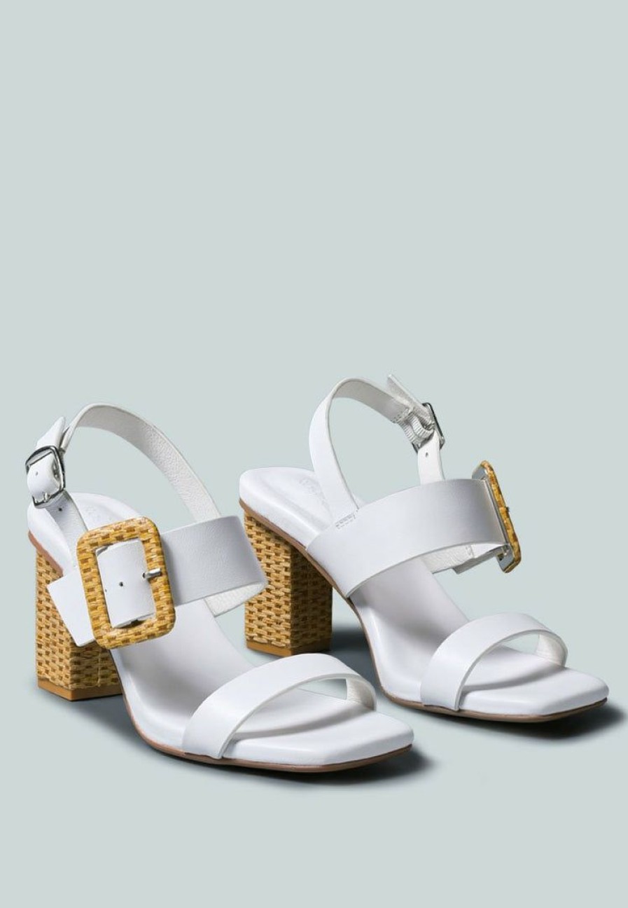 Sandals * | Rag & Co X Sandals Swift Big Buckle Leather Slingback Sandal In White