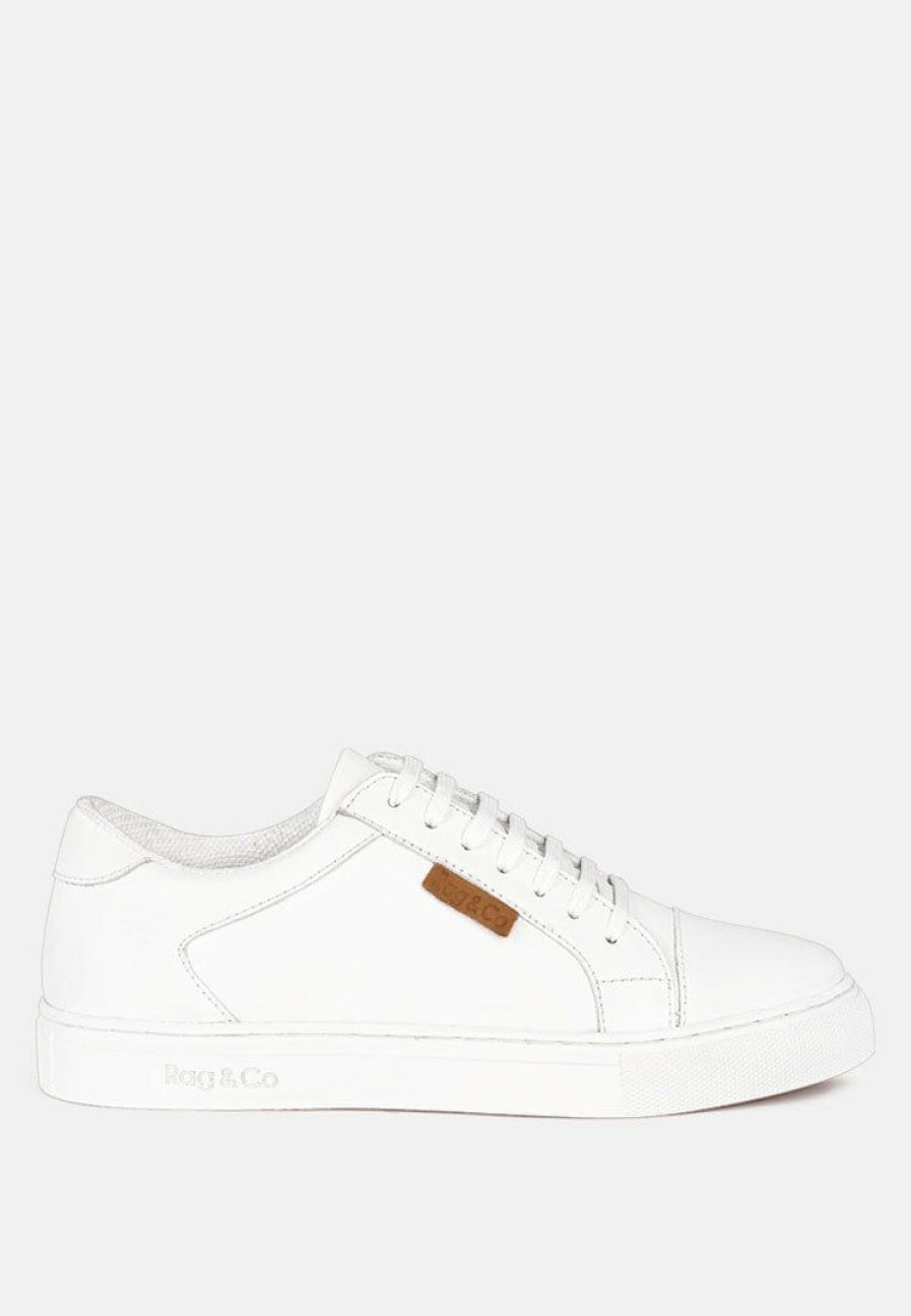 Ss'22 * | Rag & Co Ashford Fine Leather Handcrafted Sneakers White