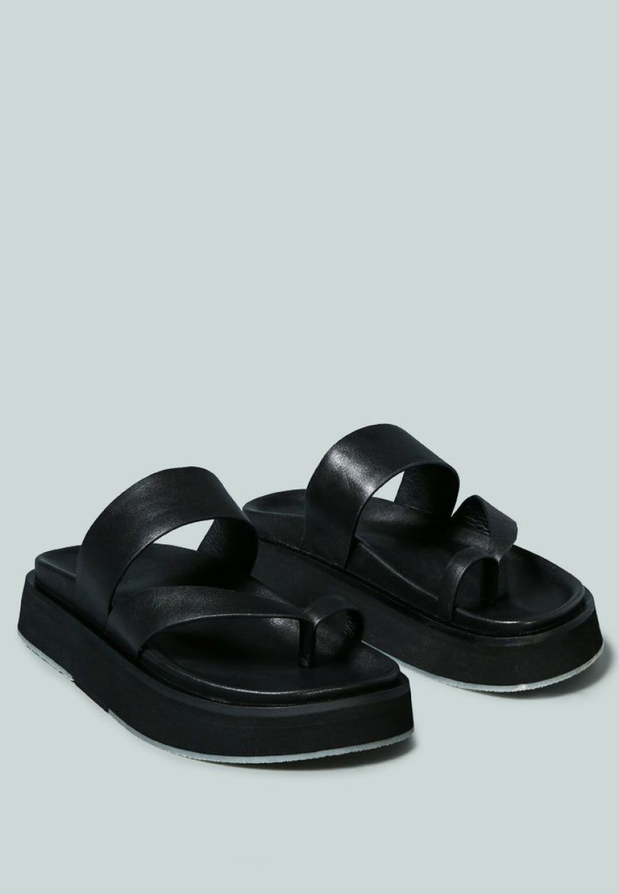 Ss'22 * | Rag & Co X Bullock Slip-On Leather Sandal In Flats Black