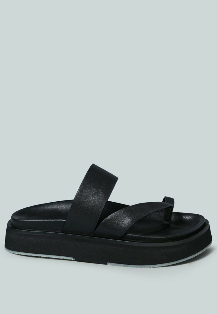 Ss'22 * | Rag & Co X Bullock Slip-On Leather Sandal In Flats Black