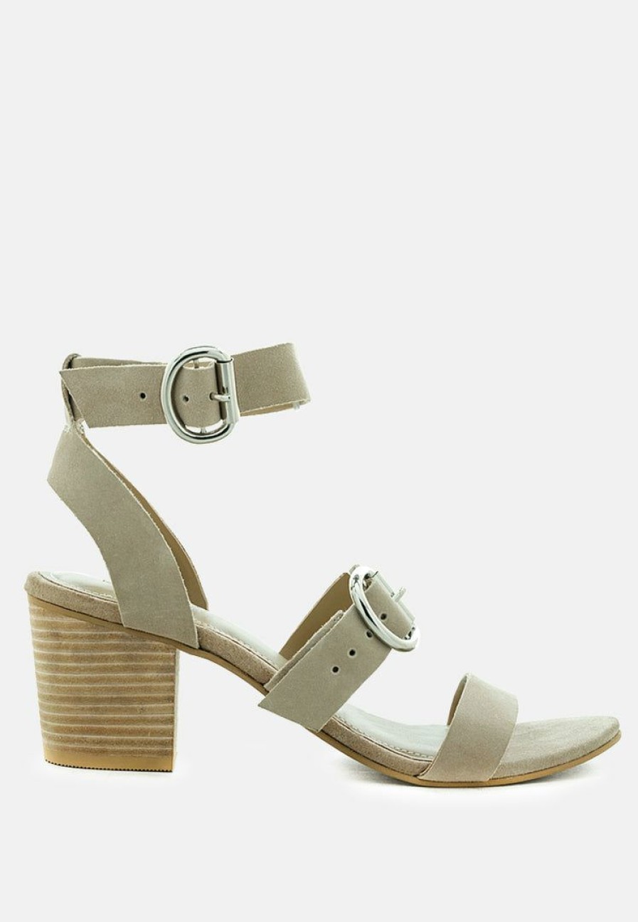 Sandals * | Rag & Co Sandals Nella Stacked Heel Leather Sandal Nude