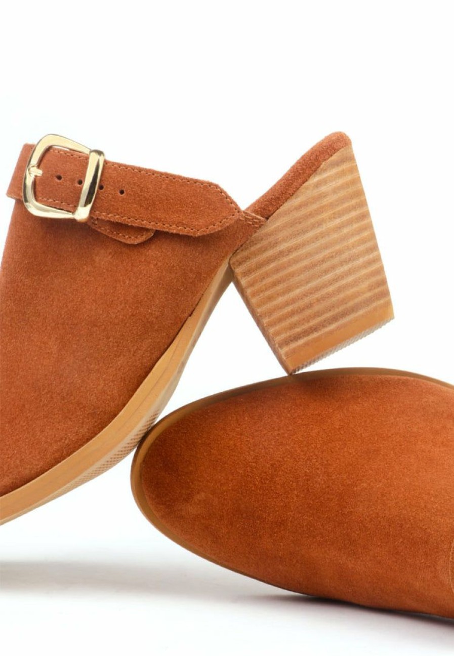 Mules * | Rag & Co Tarrah Stacked Heel Mules With Adjustable Buckle Tan