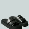 Ss'22 * | Rag & Co X Aniston Buckled Flatform Slip-On Sandal Flats Black