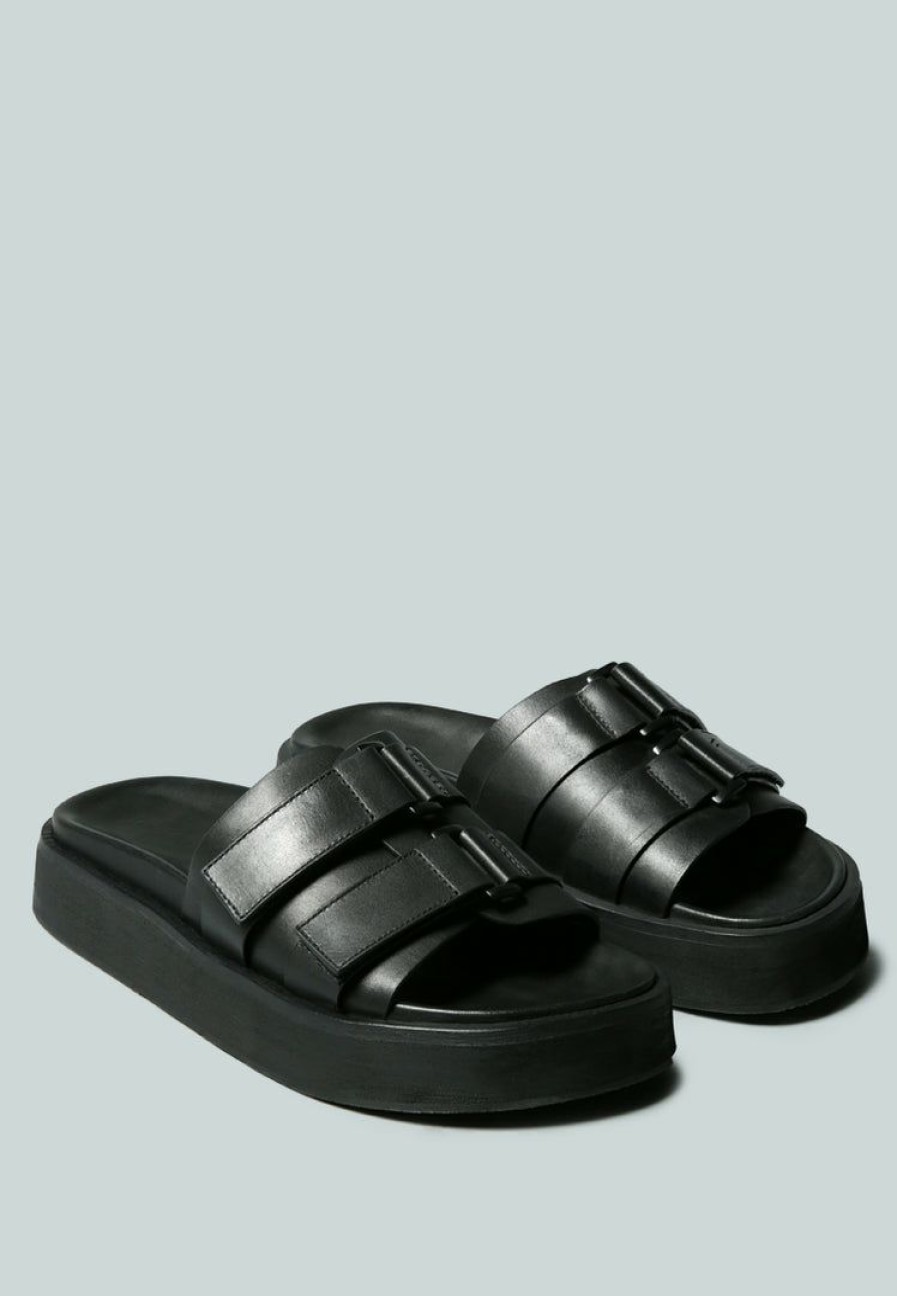 Ss'22 * | Rag & Co X Aniston Buckled Flatform Slip-On Sandal Flats Black