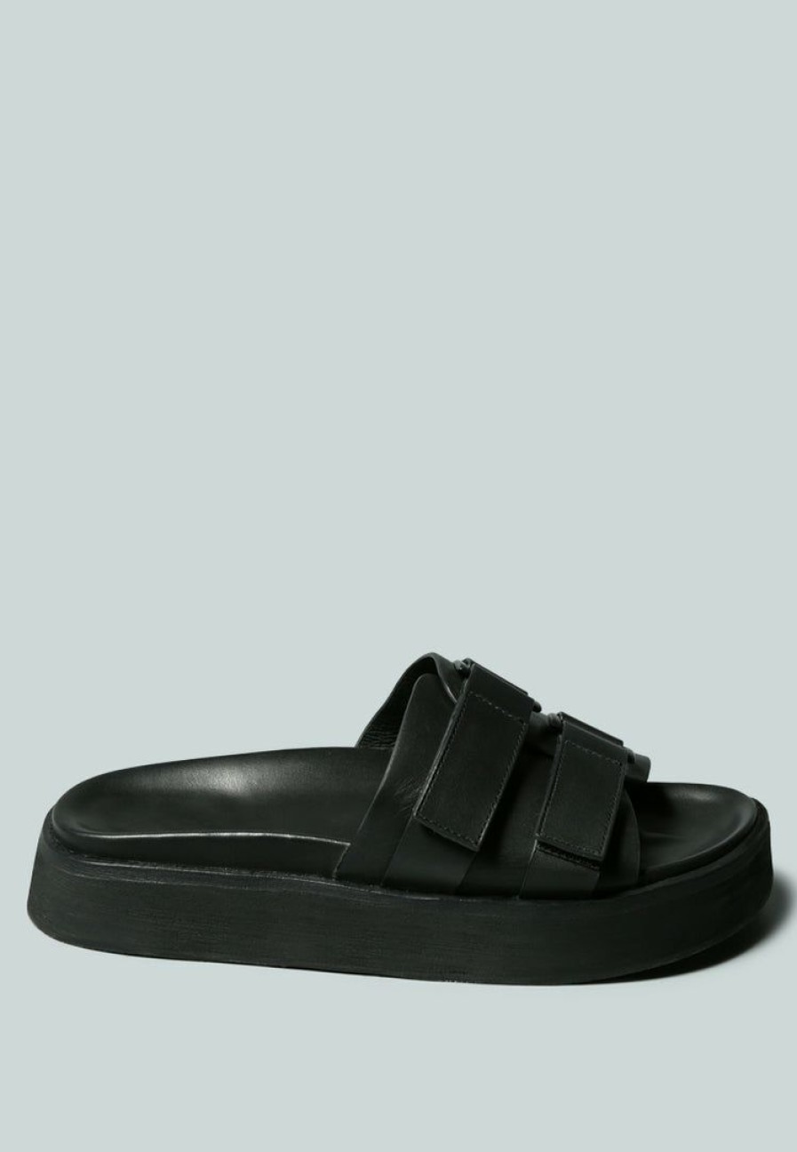 Ss'22 * | Rag & Co X Aniston Buckled Flatform Slip-On Sandal Flats Black