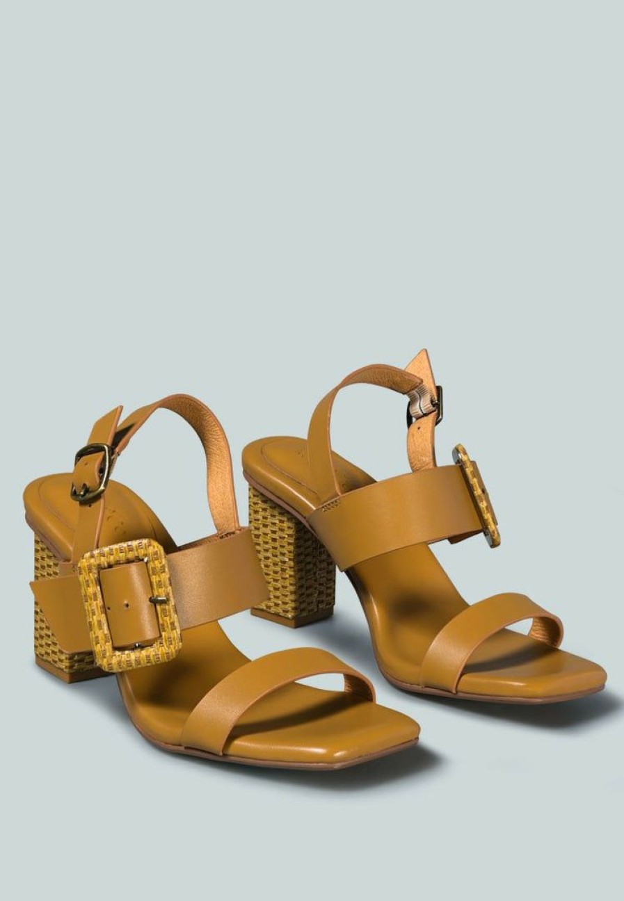 Sandals * | Rag & Co X Sandals Swift Big Buckle Leather Slingback Sandal In Tan