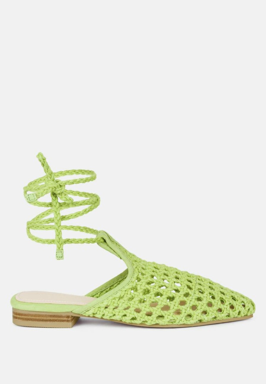 Ss'22 * | Rag & Co Tutsi Handwoven Honeycomb Cotton Tie Up Mule Flats Green