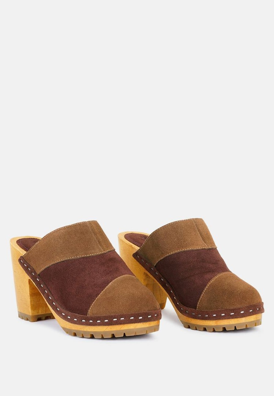 Ss'22 * | Rag & Co Ochroma Vintage Patchwork Suede Mule Clogs In Tan