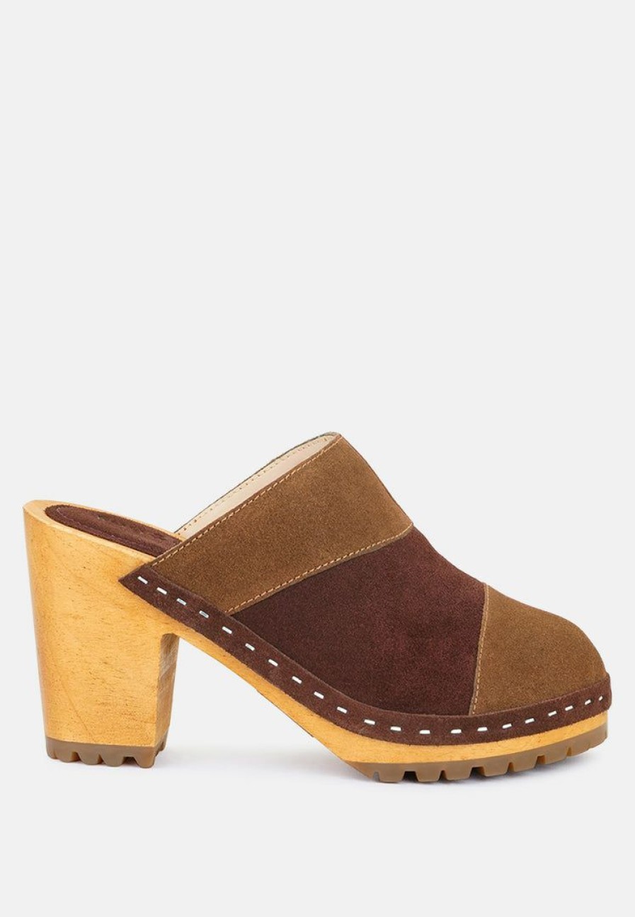 Ss'22 * | Rag & Co Ochroma Vintage Patchwork Suede Mule Clogs In Tan