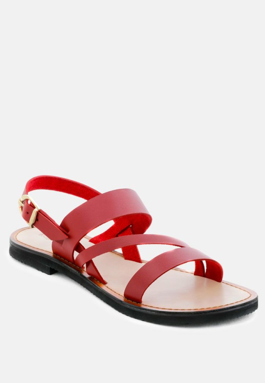 Ss'22 * | Rag & Co Mona Flat Sandal With Ankle Strap Red