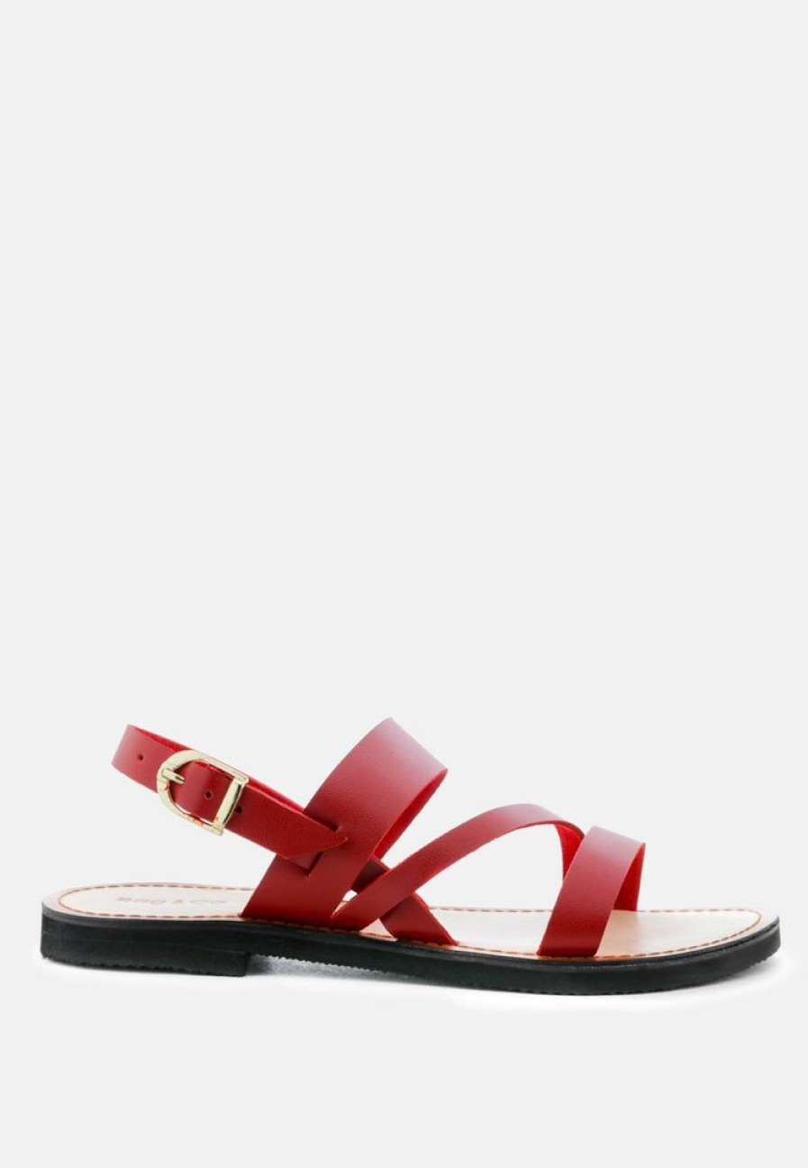 Ss'22 * | Rag & Co Mona Flat Sandal With Ankle Strap Red