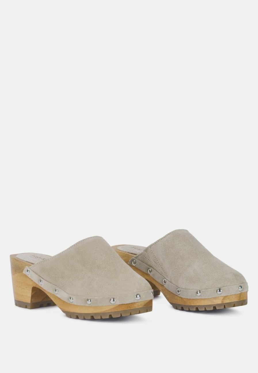 Ss'22 * | Rag & Co Clogs Cedrus Fine Suede Studded Clog Mules In Beige