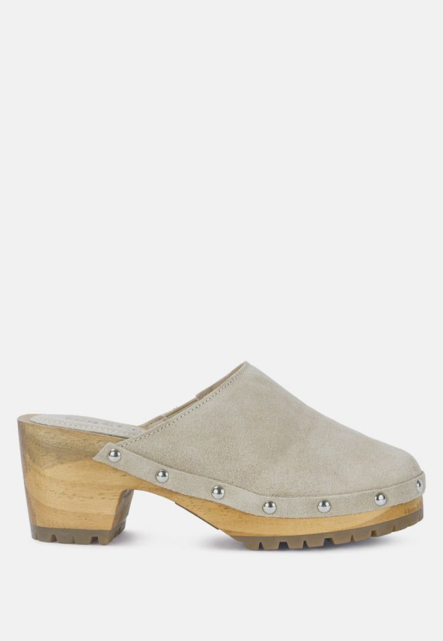 Ss'22 * | Rag & Co Clogs Cedrus Fine Suede Studded Clog Mules In Beige