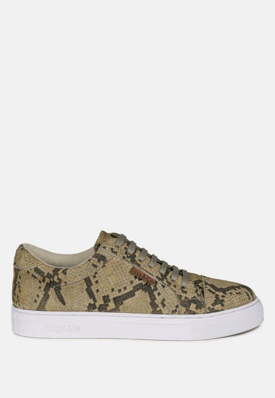 Ss'22 * | Rag & Co Ashford Snake Skin Print Handcrafted Sneakers Natural Snake