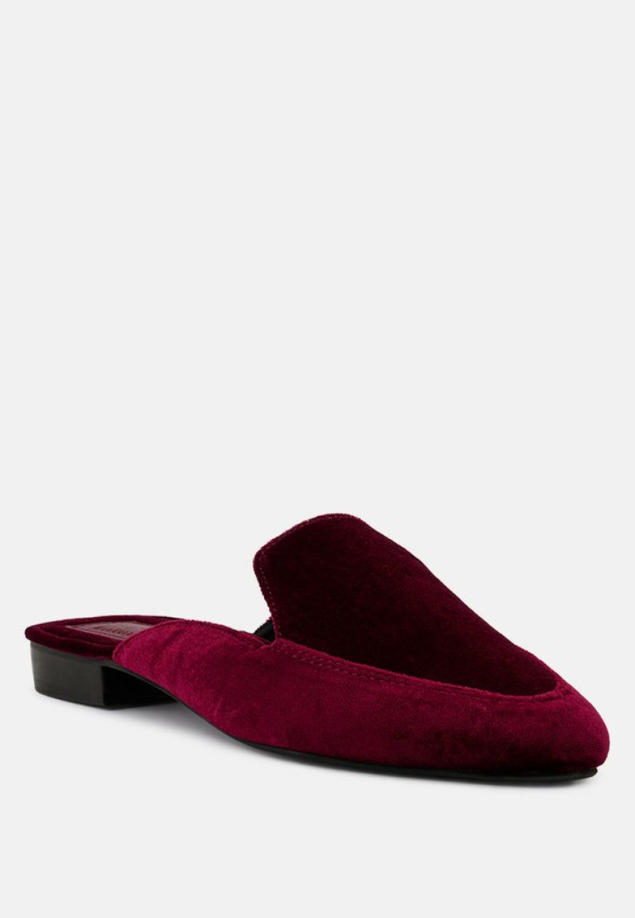 Mules * | Rag & Co Batiste Velvet Handcrafted Mules Burgundy