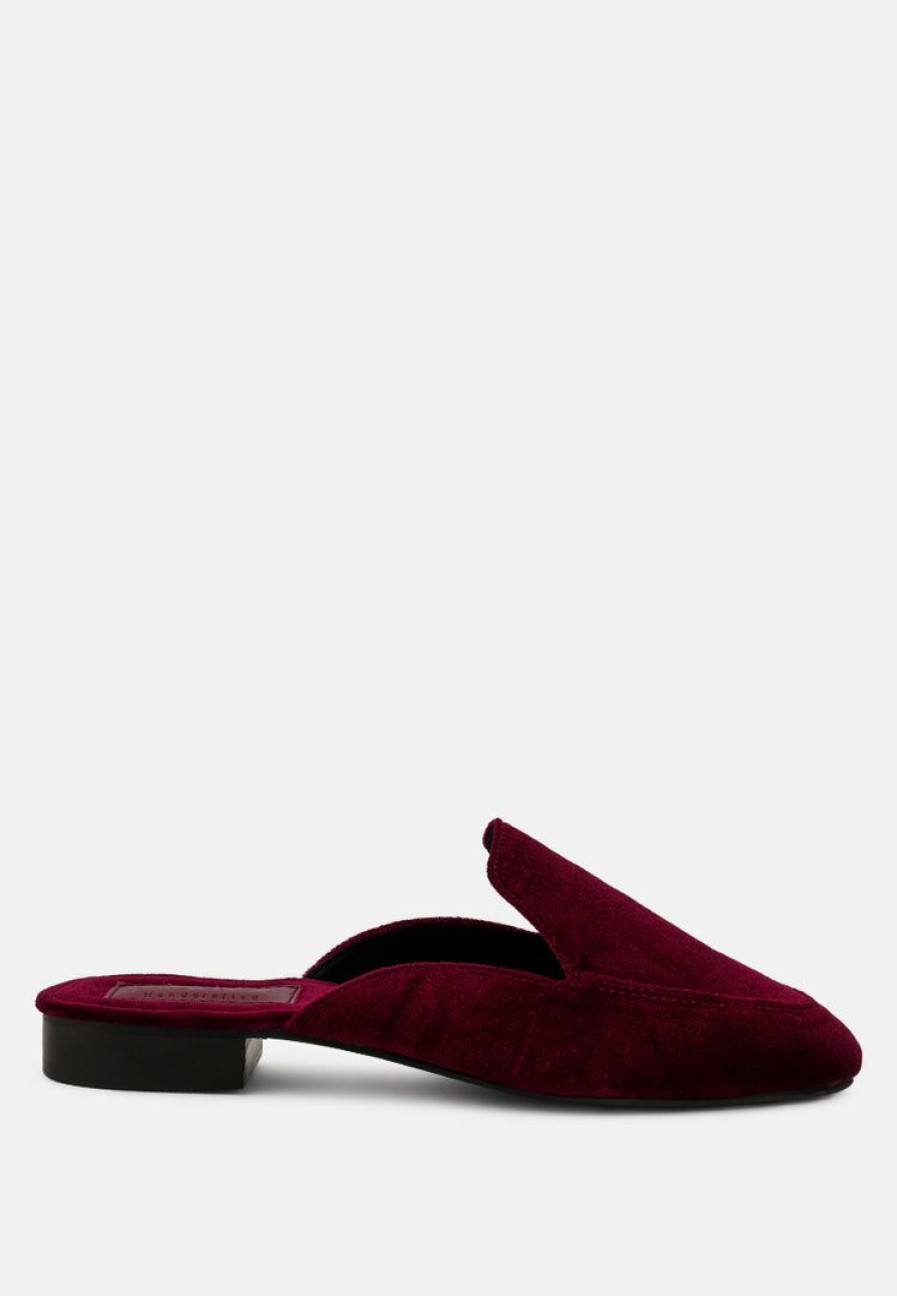 Mules * | Rag & Co Batiste Velvet Handcrafted Mules Burgundy