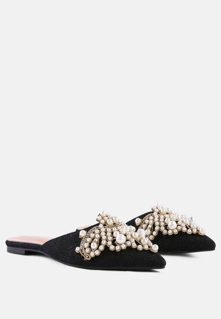 Mules * | Rag & Co Astre Embellished Delicate Pearl Mules In Black