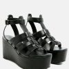 Ss'22 * | Rag & Co Windrush Cage Wedge Leather Sandal In Ss'22 Black