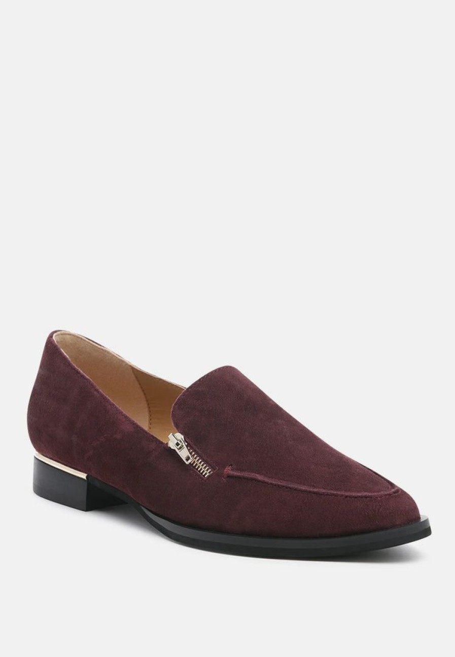 Ss'22 * | Rag & Co Loafers & Ballerinas Sara Suede Slip-On Loafers Burgundy