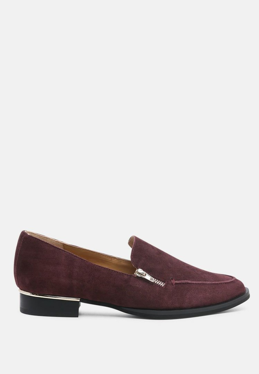 Ss'22 * | Rag & Co Loafers & Ballerinas Sara Suede Slip-On Loafers Burgundy