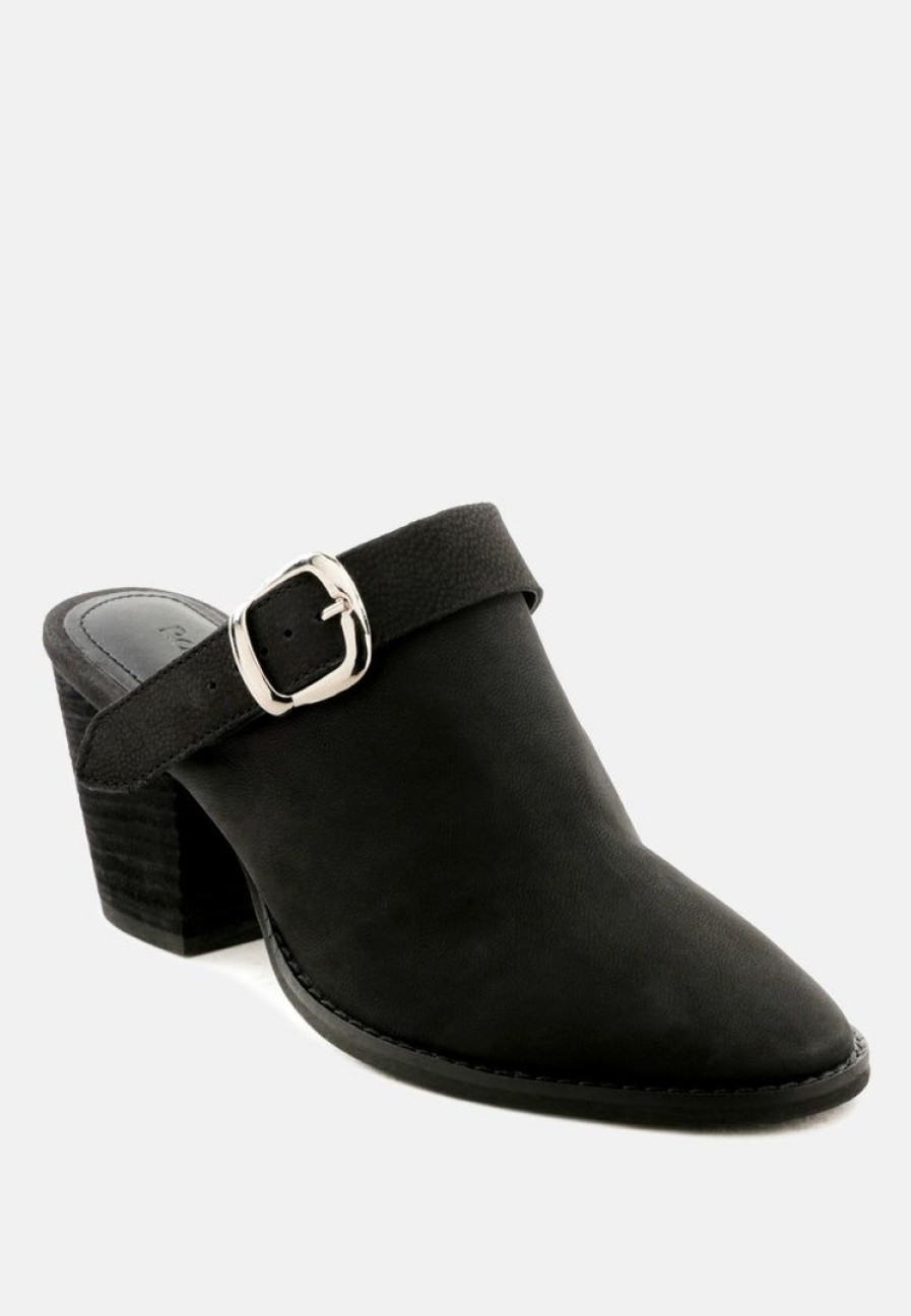 Mules * | Rag & Co Tarrah Stacked Heel Mules With Adjustable Buckle Black