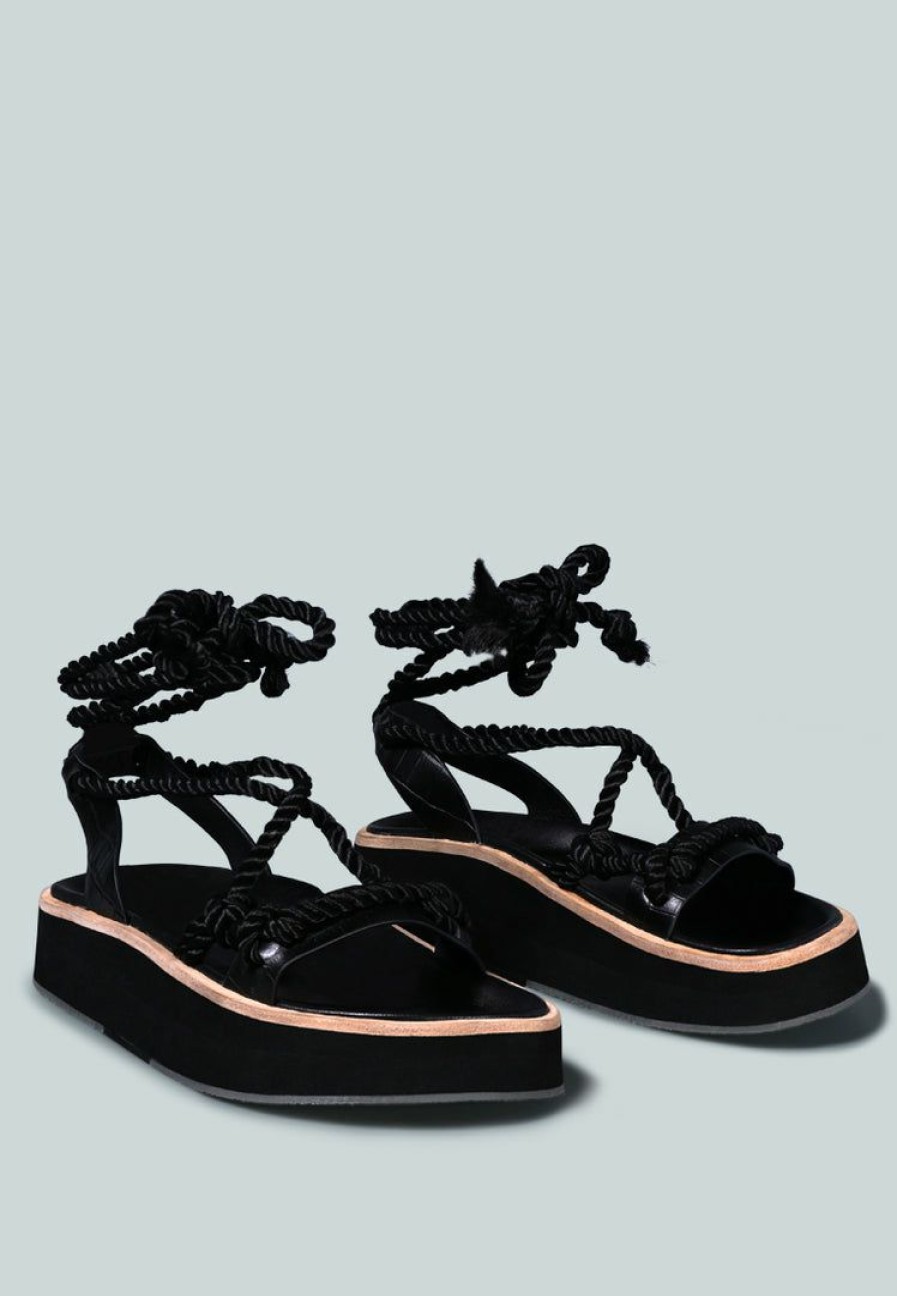 Ss'22 * | Rag & Co X Flats Kendall Strings Platform Leather Sandal In Black