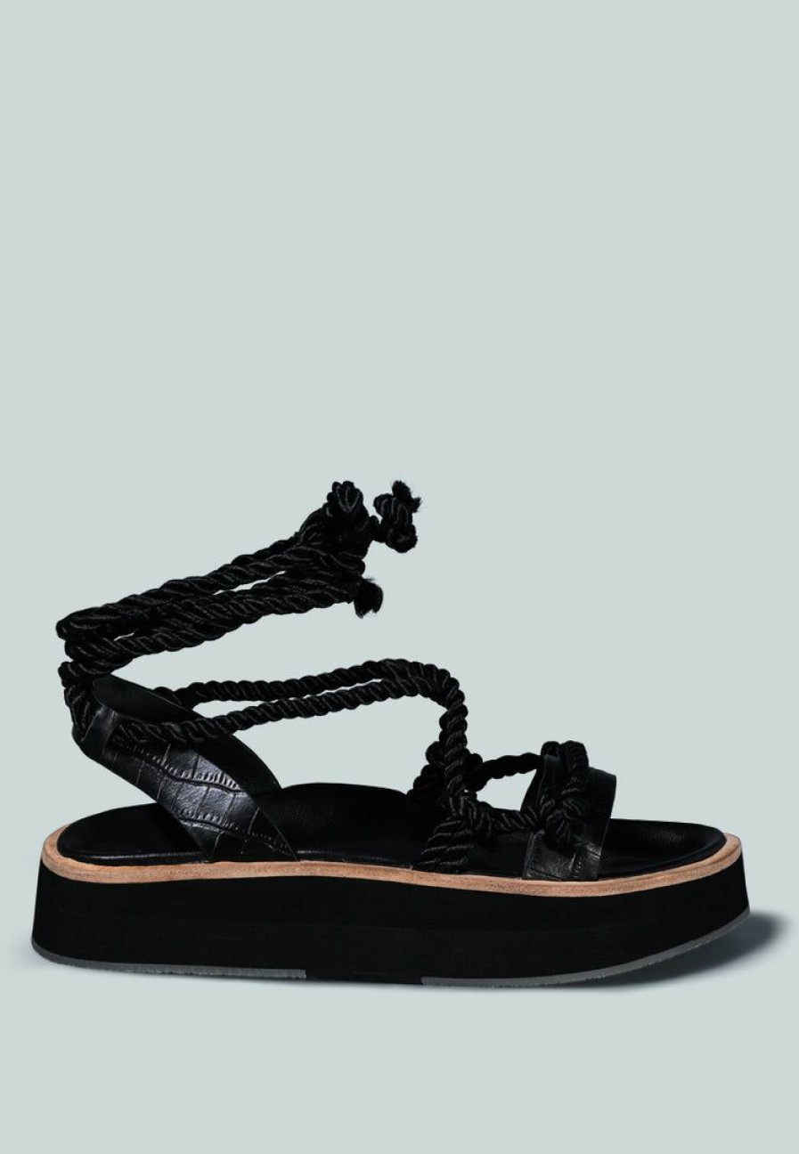 Ss'22 * | Rag & Co X Flats Kendall Strings Platform Leather Sandal In Black