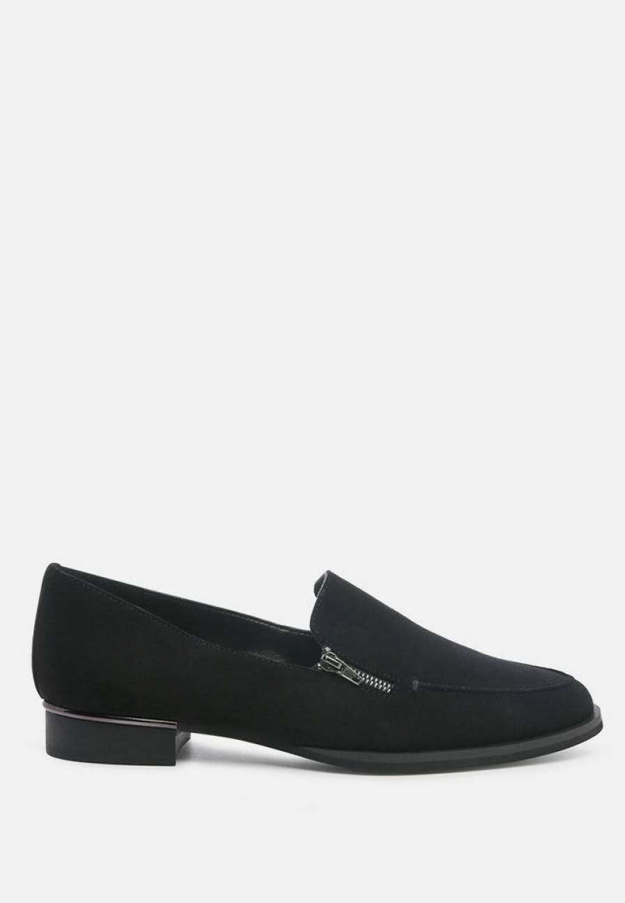 Ss'22 * | Rag & Co Sara Suede Slip-On Loafers Black