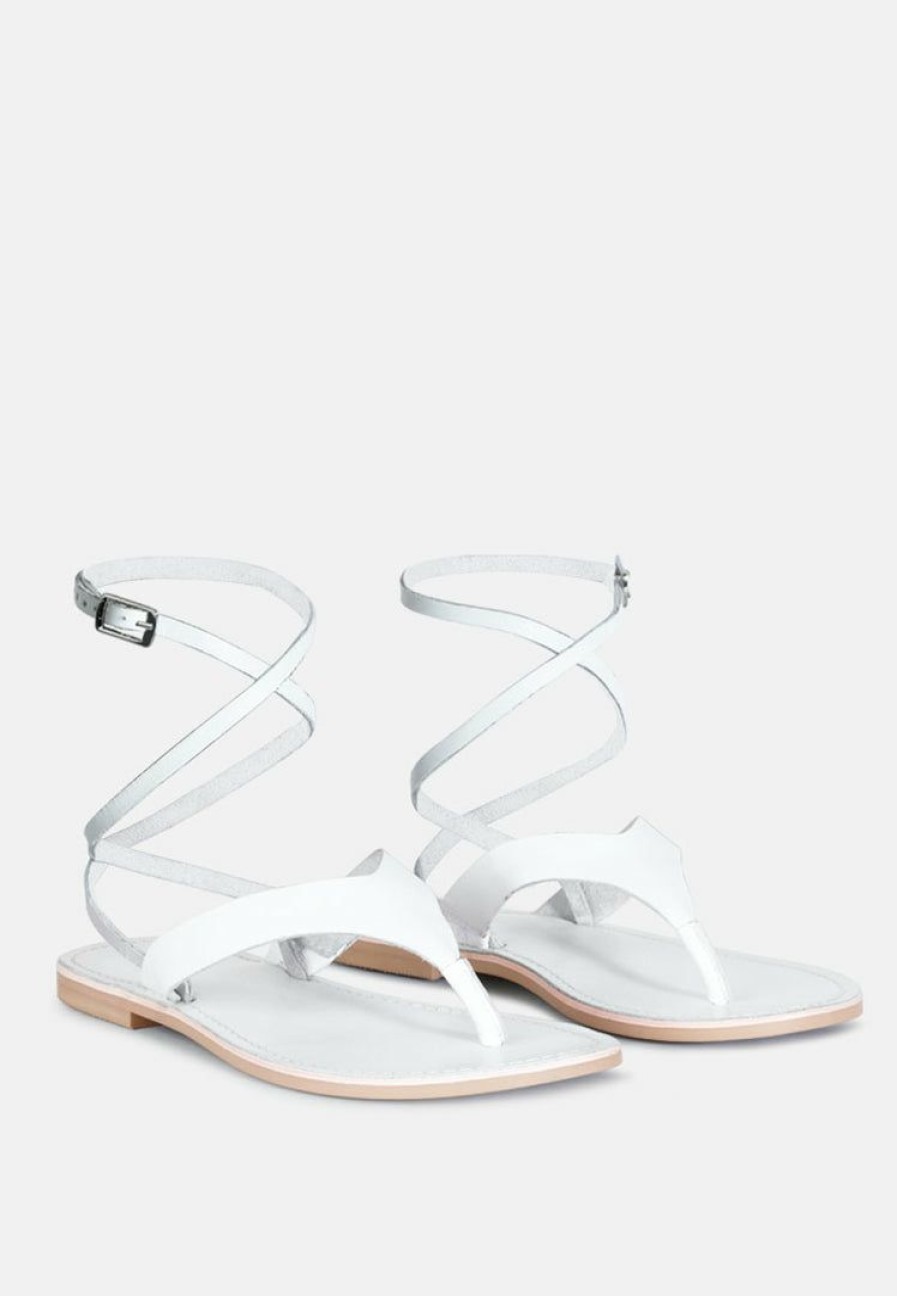 Ss'22 * | Rag & Co Wrap-Up Tie Around Flat Sandals Flats White