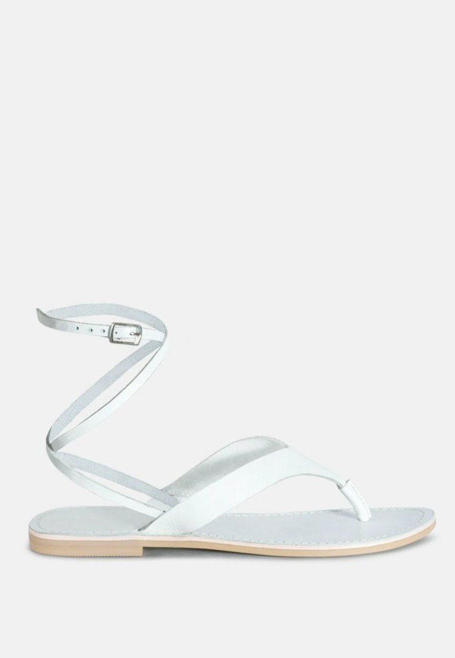 Ss'22 * | Rag & Co Wrap-Up Tie Around Flat Sandals Flats White