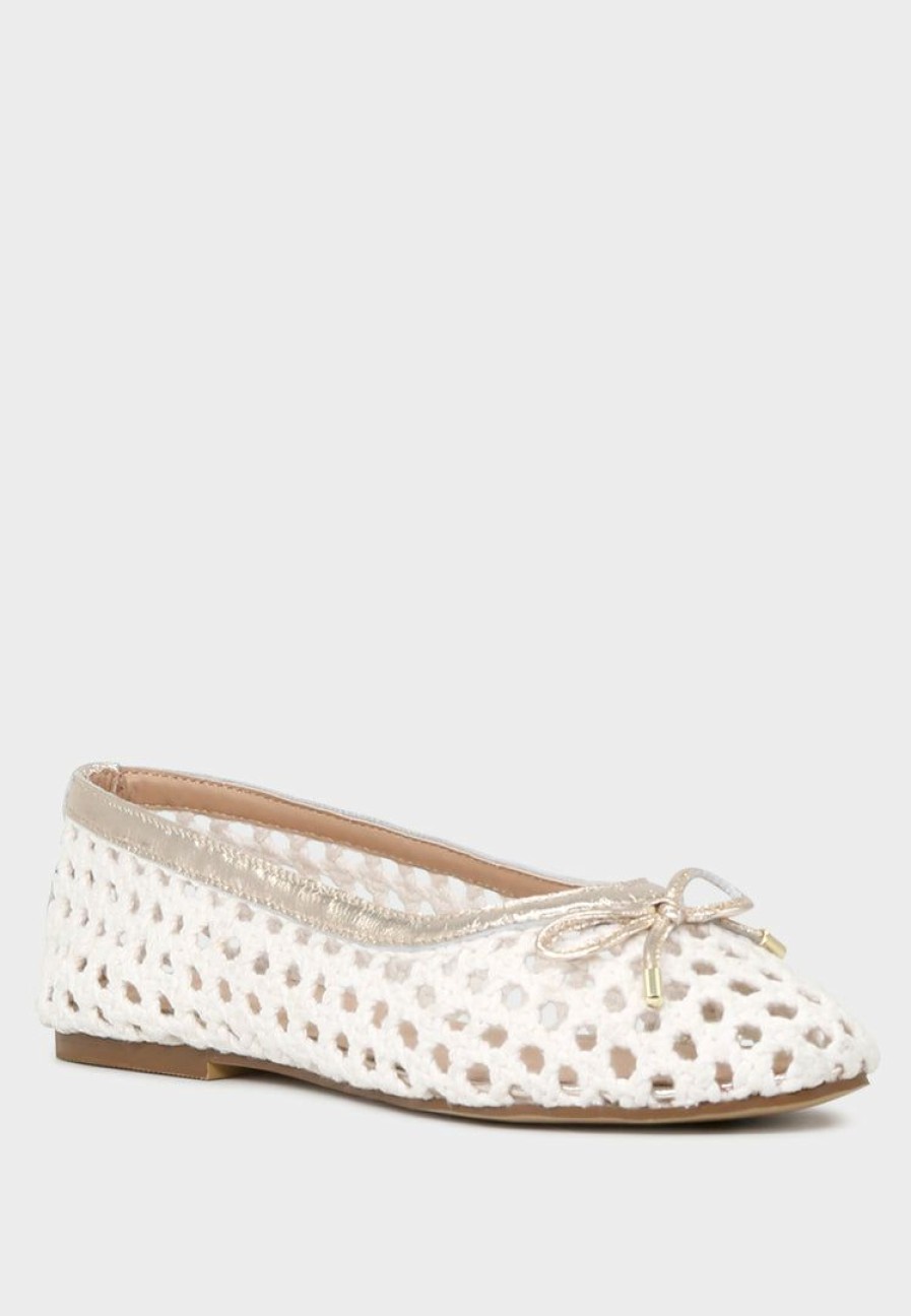 Loafers & Ballerinas * | Rag & Co Brionna Cotton Mesh Flat Ballerinas Loafers & Ballerinas White