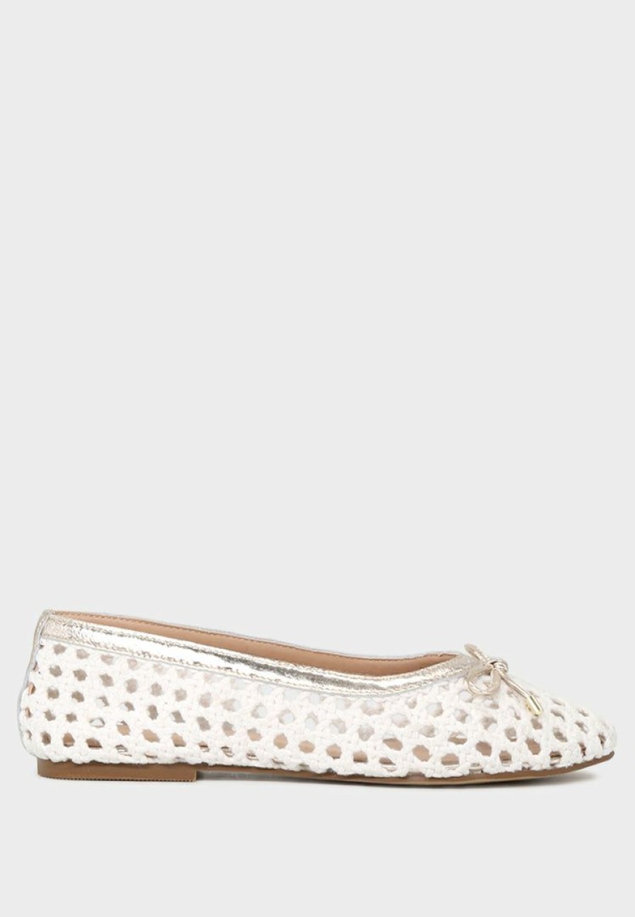 Loafers & Ballerinas * | Rag & Co Brionna Cotton Mesh Flat Ballerinas Loafers & Ballerinas White