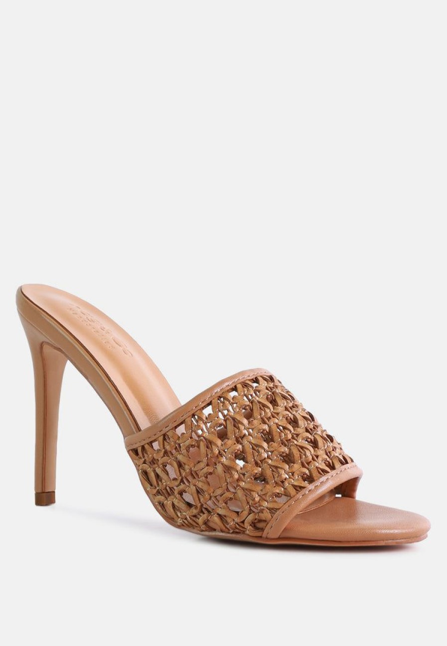 Sandals * | Rag & Co Tease Woven Heeled Slides Sandals Mocca