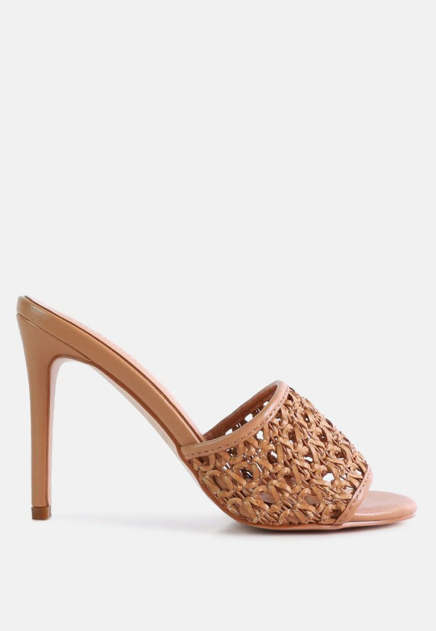 Sandals * | Rag & Co Tease Woven Heeled Slides Sandals Mocca