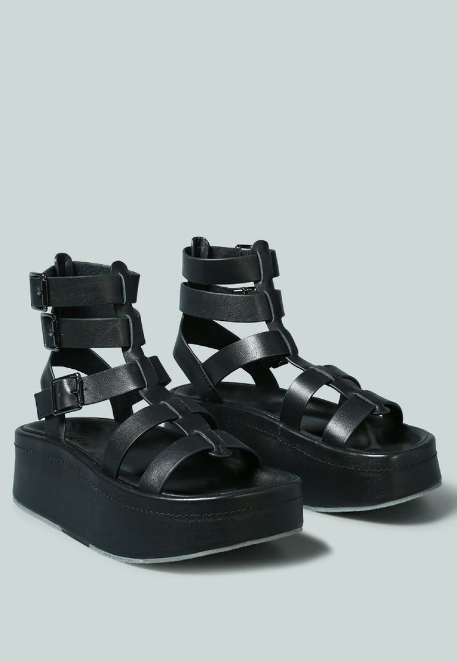 Ss'22 * | Rag & Co X Cruz Gladiator Platform Leather Sandal In Sandals Black