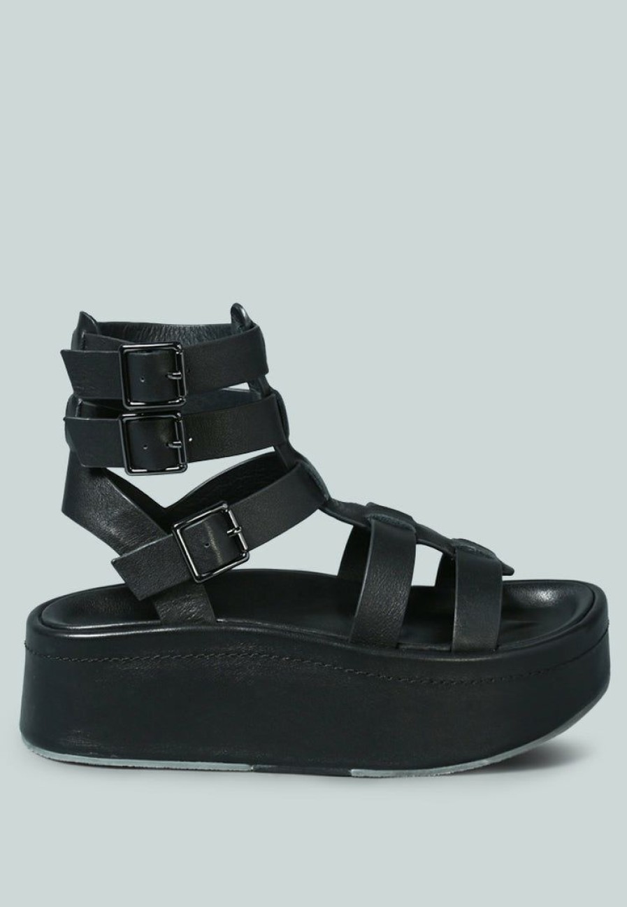 Ss'22 * | Rag & Co X Cruz Gladiator Platform Leather Sandal In Sandals Black