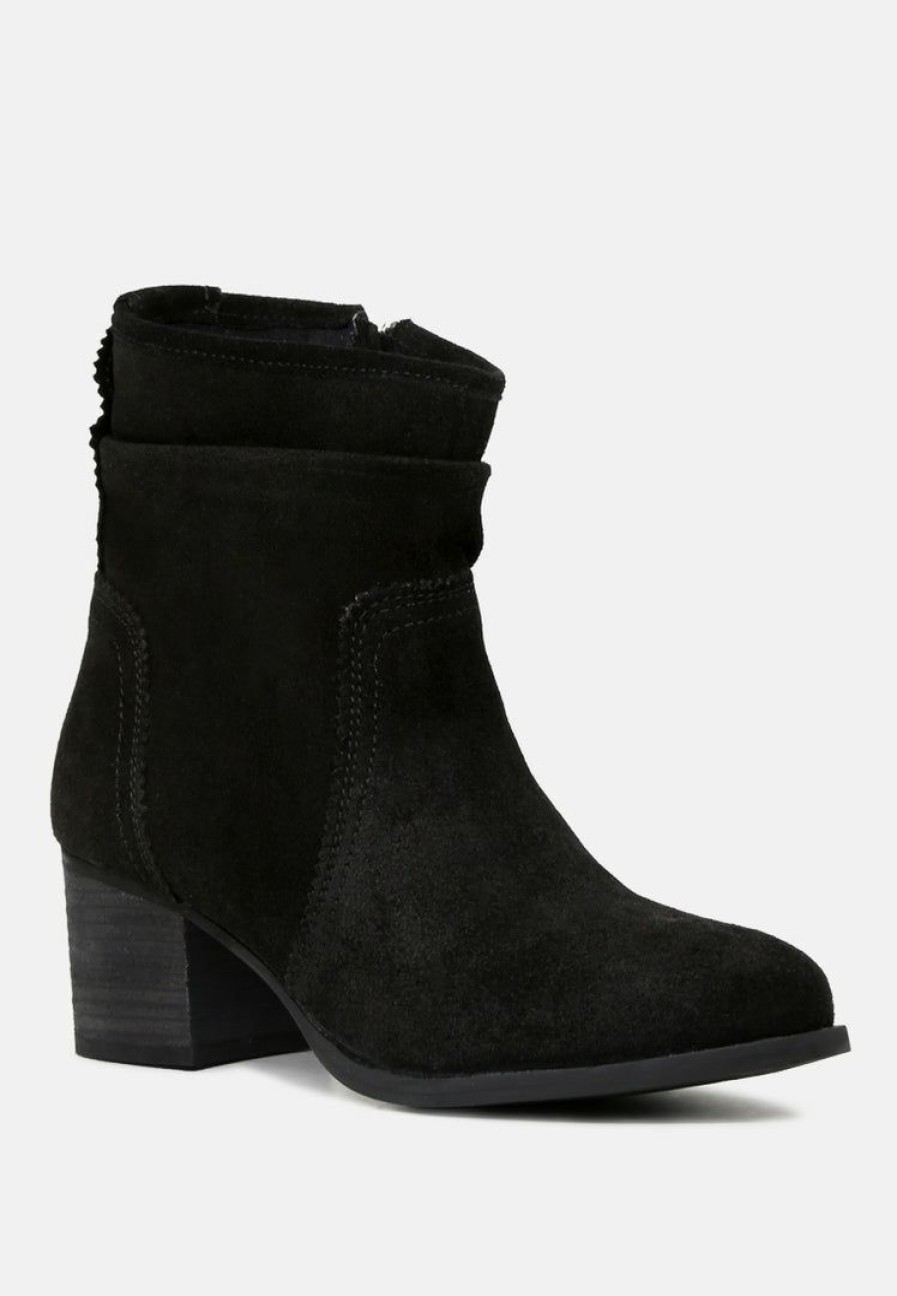 Boots * | Rag & Co Bowie Stacked Heel Leather Boots Black