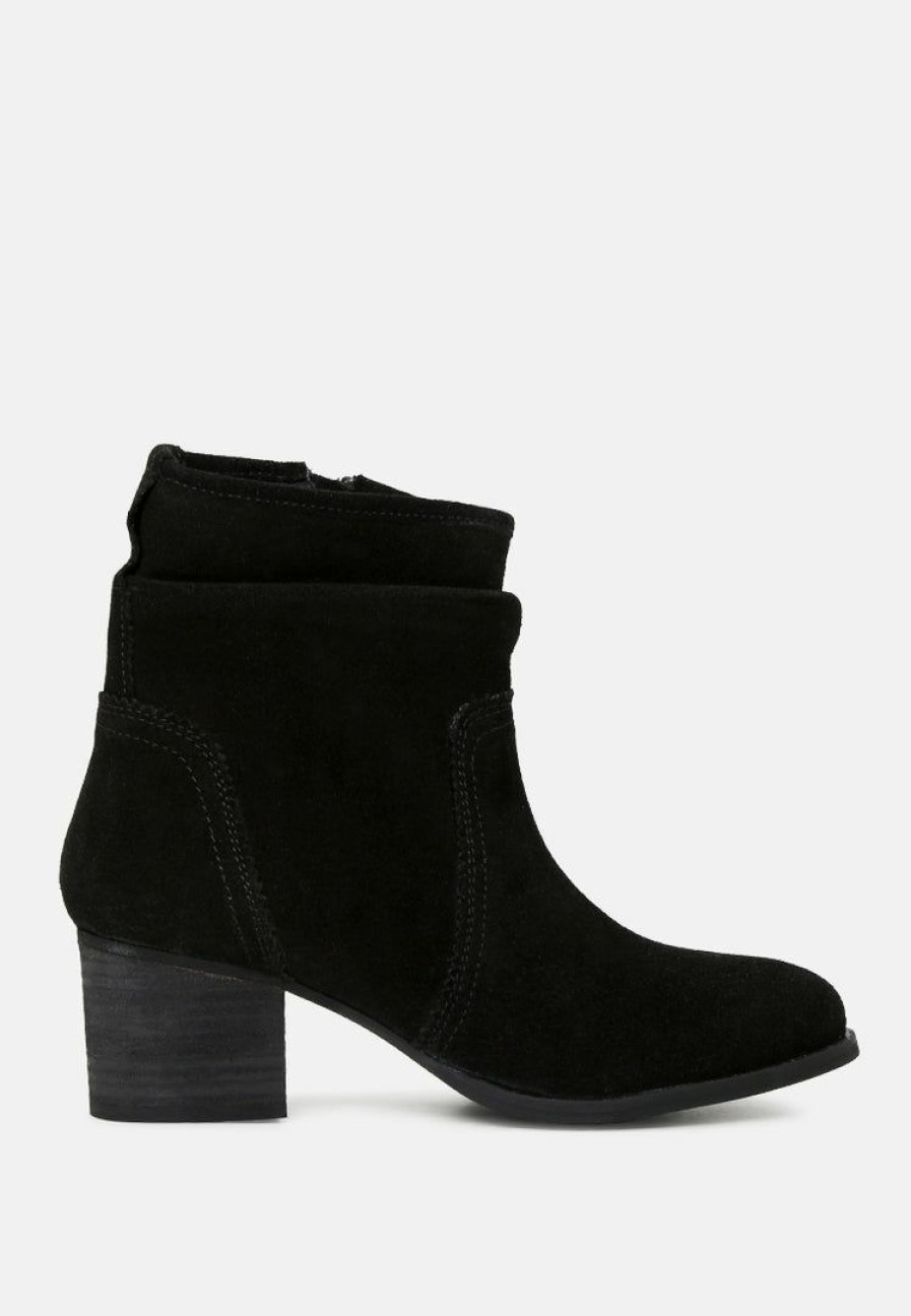 Boots * | Rag & Co Bowie Stacked Heel Leather Boots Black