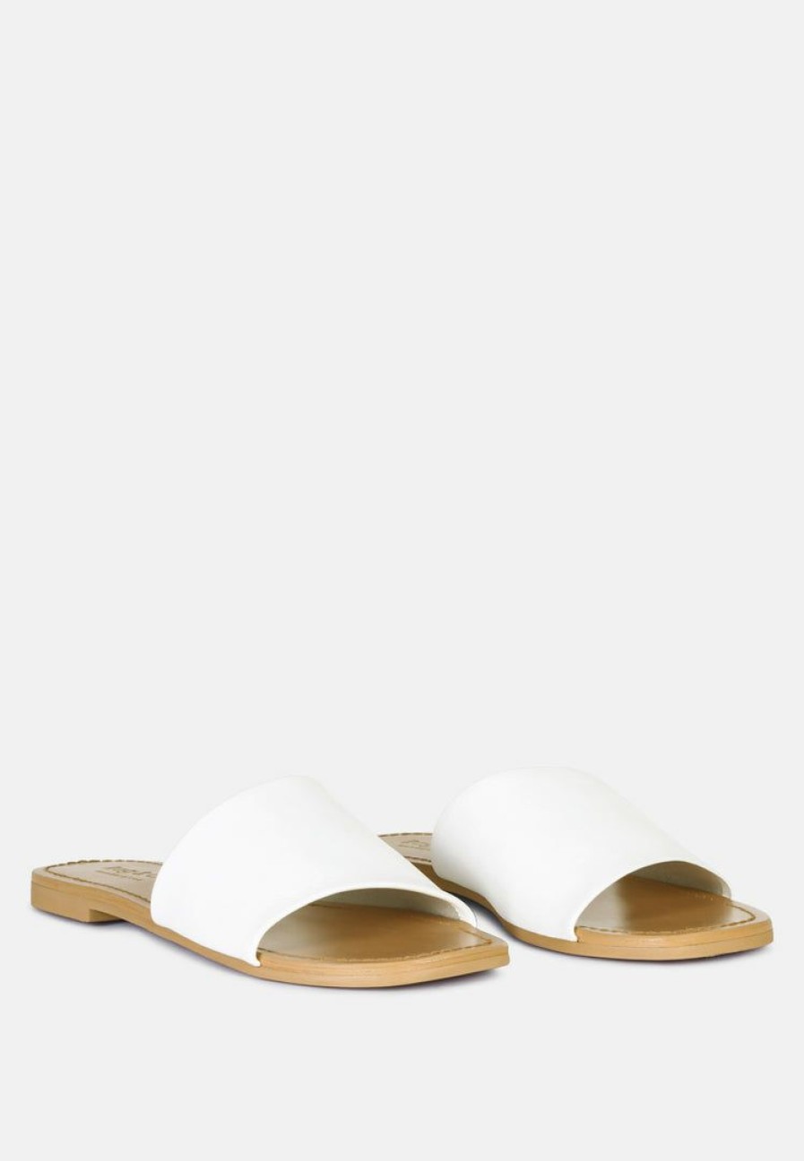 Ss'22 * | Rag & Co Tatami Leather Classic Slide Flats White