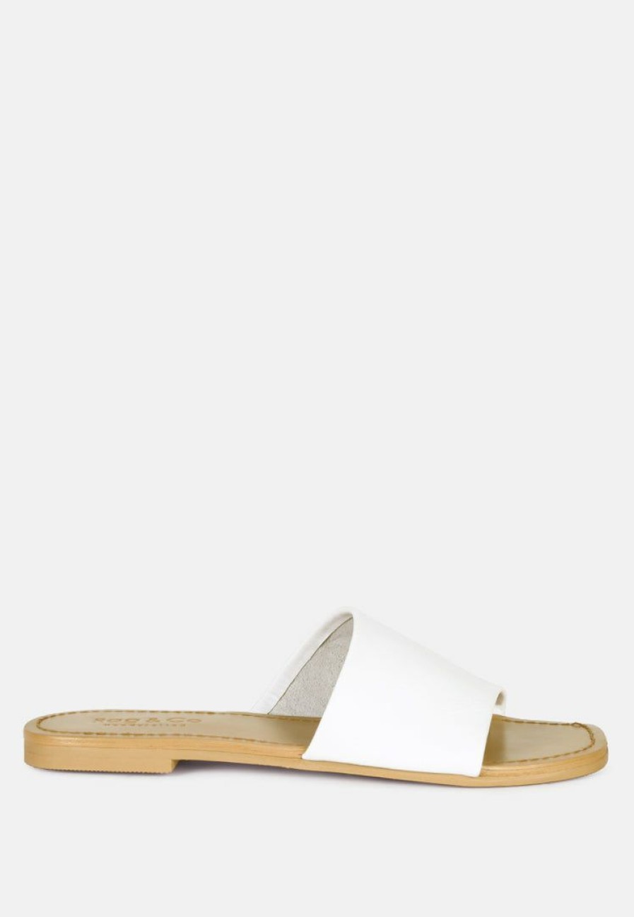 Ss'22 * | Rag & Co Tatami Leather Classic Slide Flats White