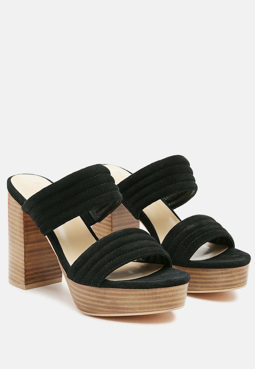 Ss'22 * | Rag & Co Ss'22 Mille-Feux Suede Slip-On Block Heeled Sandal In Black