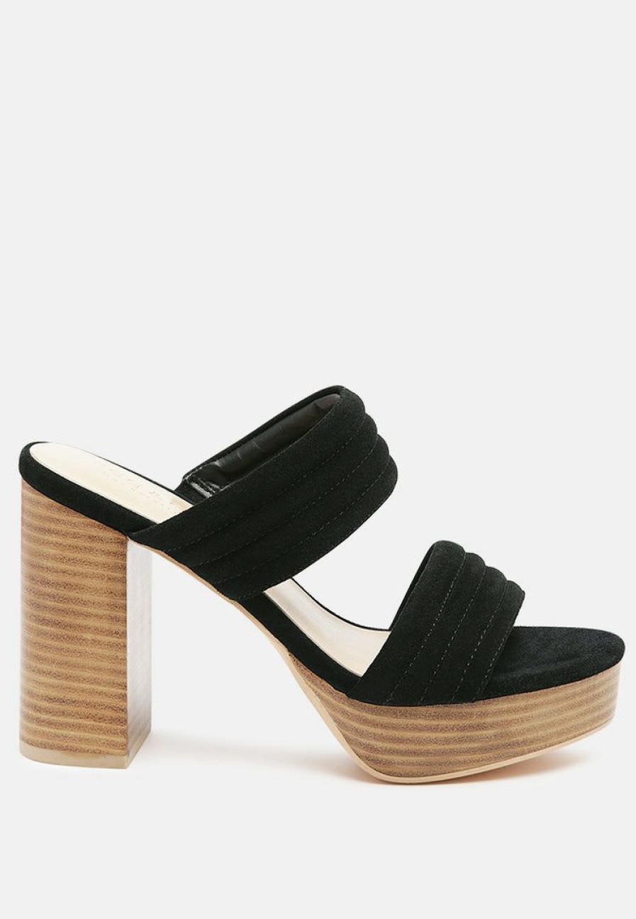 Ss'22 * | Rag & Co Ss'22 Mille-Feux Suede Slip-On Block Heeled Sandal In Black