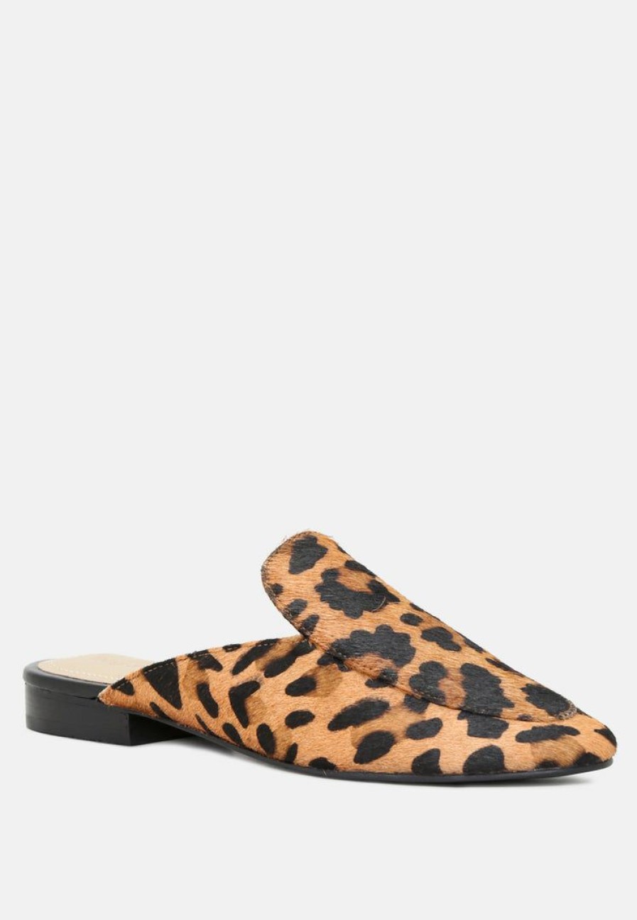 Flats * | Rag & Co Flats Marla Metallic Leather Mules Leopard