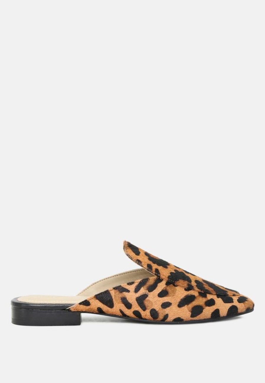 Flats * | Rag & Co Flats Marla Metallic Leather Mules Leopard